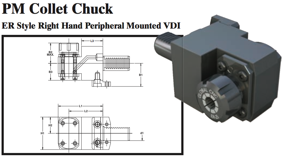 PM Collet Chuck (ER Style Right Hand Peripheral Mounted VDI) - Part #: PM53.4032ER - Industrial Tool & Supply