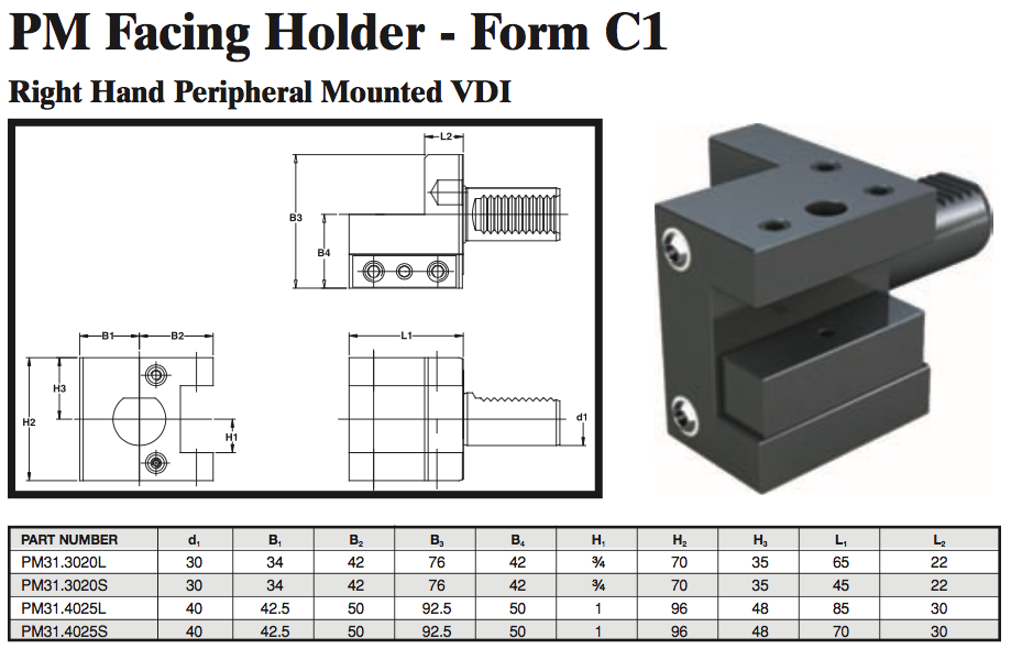 PM Facing Holder - Form C1 (Right Hand Peripheral Mounted VDI) - Part #: PM31.4025S - Industrial Tool & Supply