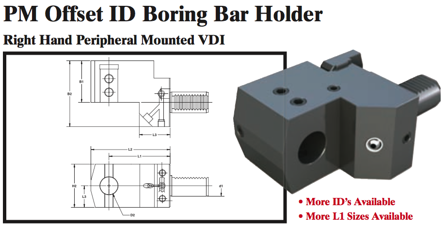 PM Offset ID Boring Bar Holder (Right Hand Peripheral Mounted VDI) - Part #: PM56.4032RS - Industrial Tool & Supply