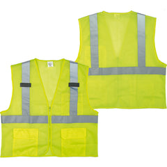 ‎Class 2 Mesh Vest; Contrasting Color Strip, Zipper Closure, Outside Pocket - 3XL - Industrial Tool & Supply