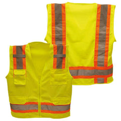 ‎Class 2 Hi-Vis Vest; DOT Strips, Zipper Closure, 6 Pockets - 2XL - Industrial Tool & Supply