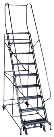 Model 1000; 9 Steps; 32 x 65'' Base Size - Steel Mobile Platform Ladder - Industrial Tool & Supply