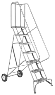 Model 6500; 8 Steps; 30 x 65'' Base Size - Roll-N-Fold Ladder - Industrial Tool & Supply