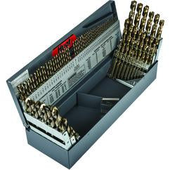 114 Pc. 3 in 1 (1/16" - 1/2" by 64ths / 1-60 / 1mm thru 13mm x.5mm) Cobalt Bronze Oxide Jobber Drill Set - Industrial Tool & Supply