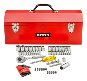 Proto® 1/4" & 3/8" Drive 65 Piece Socket Set with Hex Keys- 6 & 12 Point w/Box J9971R - Industrial Tool & Supply