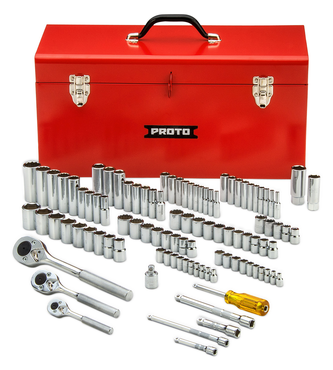 Proto® 1/4", 3/8", & 1/2" Drive 101 Piece Socket Set- 6, 8, & 12 Point w/ Box J9975R - Industrial Tool & Supply