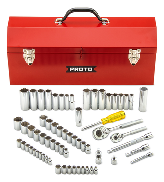 Proto® 1/4" & 3/8" Drive 65 Piece Socket Set- 6 & 12 Point w/Box J9971R - Industrial Tool & Supply