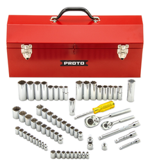 Proto® 1/4" & 3/8" Drive 65 Piece Socket Set- 6 & 12 Point w/Box J9971R - Industrial Tool & Supply