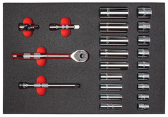 Proto® Foamed  3/8" Drive 22 Piece Socket Set w/ Precision 90 Pear Head Ratchet - Full Polish -6 Point - Industrial Tool & Supply