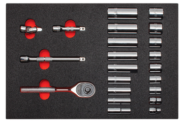 Proto® Foamed  3/8" Drive 22 Piece Socket Set w/ Classic Pear Head Ratchet - Full Polish - 6 Point - Industrial Tool & Supply