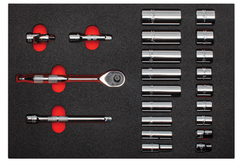 Proto® Foamed 3/8" Drive 22 Piece Socket Set w/ Precision 90 Pear Head Ratchet- Full Polish- 12 Point - Industrial Tool & Supply