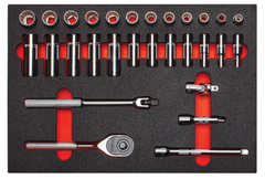 Proto® Foamed 3/8" Drive 29 Piece Combination Socket Set w/ Classic Pear Head Ratchet - Full Polish - 12 Point - Industrial Tool & Supply