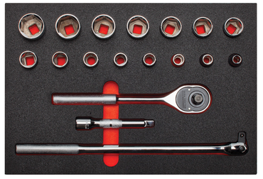 Proto® Foamed 1/2" Drive 18 Piece Socket Sets w/ Classic Pear Head Ratchet - Full Polish - 6 Point - Industrial Tool & Supply