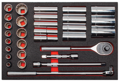 Proto® Foamed 1/2" Drive 30 Piece Socket Set w/ Classic Pear Head Ratchet - Full Polish - 12 Point - Industrial Tool & Supply