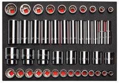 Proto® Foamed 1/2" Drive 65 Piece Combination Socket Set- Full Polish - 8 & 12 Point - Industrial Tool & Supply