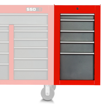 Proto® 550S Side Cabinet - 5 Drawer, Safety Red and Gray - Industrial Tool & Supply