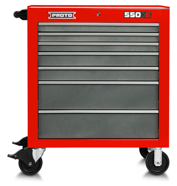 Proto® 550S 34" Roller Cabinet - 7 Drawer, Safety Red and Gray - Industrial Tool & Supply