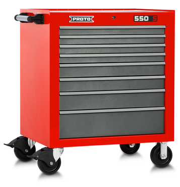 Proto® 550S 34" Roller Cabinet - 8 Drawer, Safety Red and Gray - Industrial Tool & Supply