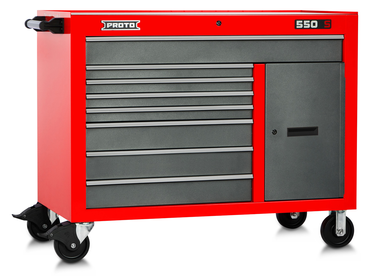 Proto® 550S 50" Workstation - 8 Drawer & 2 Shelves, Safety Red and Gray - Industrial Tool & Supply