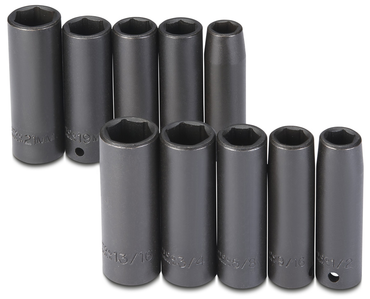 Proto® 1/2" Drive 10 Piece Fractional & Metric Impact Socket Set - 6 Point - Industrial Tool & Supply