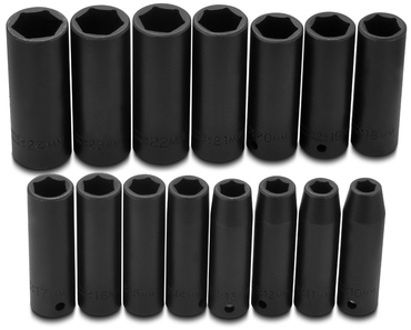 Proto® 1/2" Drive 15 Piece Metric Deep Impact Socket Set - 6 Point - Industrial Tool & Supply