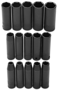 Proto® 1/2" Drive 15 Piece Impact Metric Thin Wall Socket Set - 6 Point - Industrial Tool & Supply