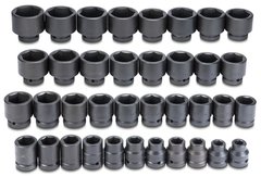 Proto® 1" Drive 37 Piece Impact Socket Set-6 Point - Industrial Tool & Supply