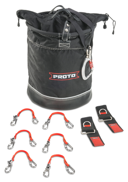 Proto® Tethering D-Ring Lift Bucket (300 lbs Weight Capacity) with D-Ring Wrist Strap System (2) JWS-DR and (6) JLANWR6LB - Industrial Tool & Supply