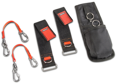 Proto® Tethering D-Ring Pouch Set with Two Pockets, Retractable Lanyard, and D-Ring Wrist Strap System with (2) JWS-DR and (2) JLANWR6LB - Industrial Tool & Supply