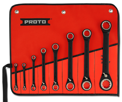 Proto® 8 Piece Black Chrome Double Box Reversible Ratcheting Wrench Set - Spline - Industrial Tool & Supply