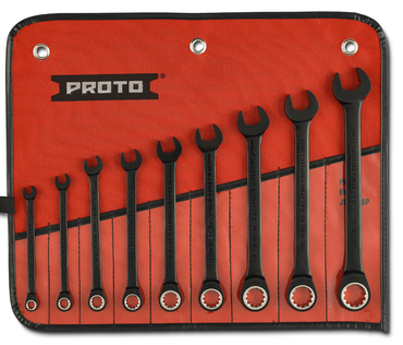 Proto® 9 Piece Black Chrome Non-Reversible Combination Ratcheting Wrench Set - Spline - Industrial Tool & Supply