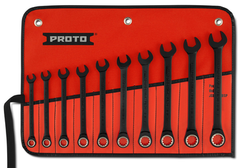 Proto® 10 Piece Black Chrome Metric Non-Reversible Combination Ratcheting Wrench Set - Spline - Industrial Tool & Supply