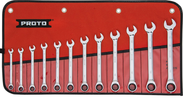 Proto® 12 Piece Full Polish Metric Combination Non-Reversible Ratcheting Wrench Set - 12 Point - Industrial Tool & Supply