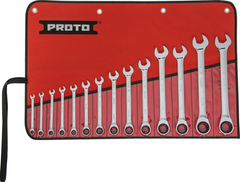 Proto® 14 Piece Full Polish Combination Non-Reversible Ratcheting Wrench Set - 12 Point - Industrial Tool & Supply