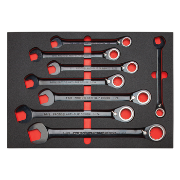 Proto® Foamed 20 Piece Reversible Ratcheting Combination Wrench Set - Black Chrome- Spline - Industrial Tool & Supply