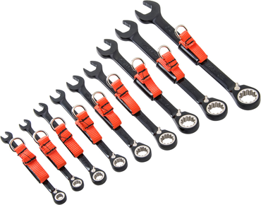 Proto® Tether-Ready 9 Piece Black Chrome Reversible Combination Ratcheting Wrench Set - Spline - Industrial Tool & Supply