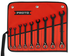 Proto® 9 Piece Black Chrome Reversible Combination Ratcheting Wrench Set - Spline - Industrial Tool & Supply