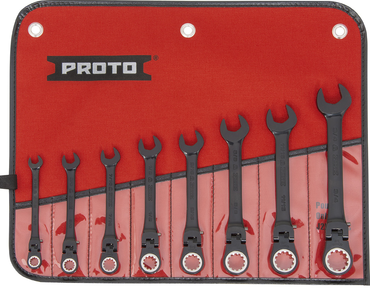 Proto® 8 Piece Black Chrome Combination Locking Flex-Head Ratcheting Wrench Set - Spline - Industrial Tool & Supply