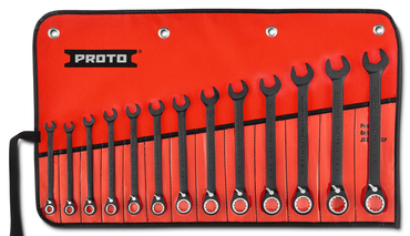 Proto® 13 Piece Black Chrome Reversible Combination Ratcheting Wrench Set - Spline - Industrial Tool & Supply