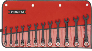 Proto® 12 Piece Black Chrome Metric Combination Locking Flex-Head Ratcheting Wrench Set - Spline - Industrial Tool & Supply