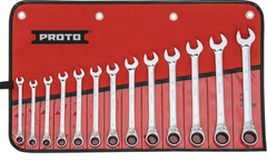 Proto® 13 Piece Full Polish Metric Combination Reversible Ratcheting Wrench Set - 12 Point - Industrial Tool & Supply