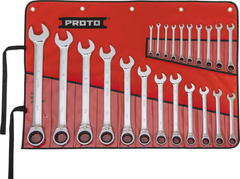 Proto® 22 Piece Full Polish Metric Combination Reversible Ratcheting Wrench Set - 12 Point - Industrial Tool & Supply