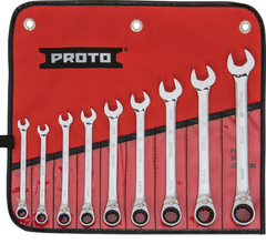 Proto® 9 Piece Full Polish Combination Reversible Ratcheting Wrench Set - 12 Point - Industrial Tool & Supply