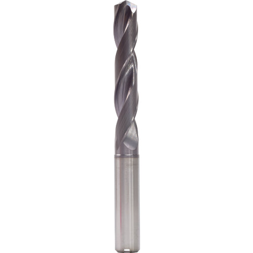 19 mm Dia. × 20 mm Shank × 101 mm Flute Length × 153 mm OAL, 5xD, 140°, TiAlN, 2 Flute, Internal, Round Solid Carbide Drill