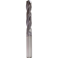 10.1 mm Dia. × 12 mm Shank × 71 mm Flute Length × 118 mm OAL, 5xD, 140°, TiAlN, 2 Flute, Internal, Round Solid Carbide Drill