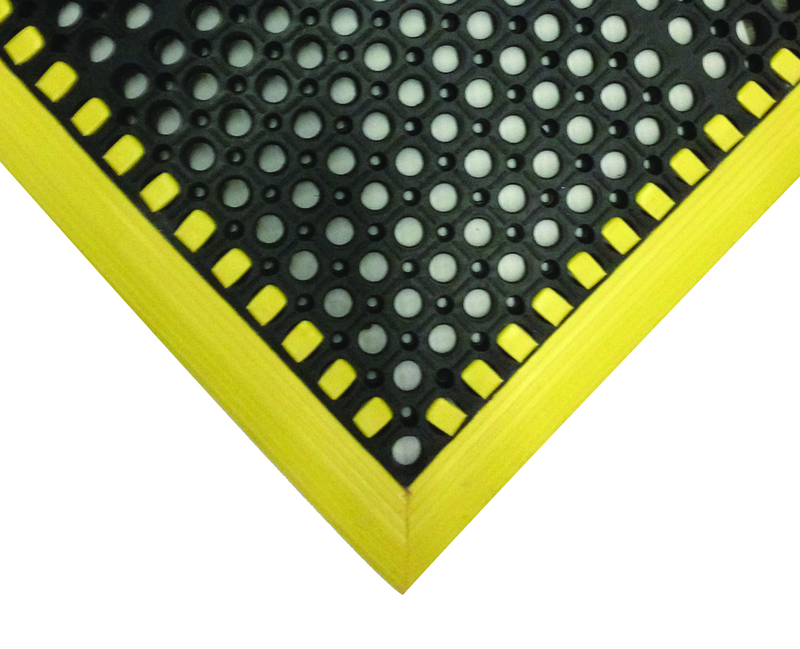 40" x 52" x 7/8" Thick Safety Wet / Dry Mat - Black / Yellow - Industrial Tool & Supply