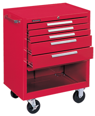 5-Drawer Roller Cabinet w/ball bearing Dwr slides - 35'' x 18'' x 27'' Red - Industrial Tool & Supply