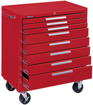 8-Drawer Roller Cabinet w/ball bearing Dwr slides - 40'' x 20'' x 34'' Red - Industrial Tool & Supply