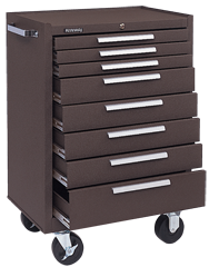 8-Drawer Roller Cabinet w/ball bearing Dwr slides - 39'' x 18'' x 27'' Brown - Industrial Tool & Supply