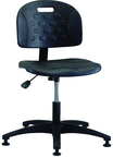 Polyurethane Stool - Standard Glides, Casters Optional, Pneumatic Hht Adj, Contoured Waterfall Seat, Adj Contoured Backrest, Black Reinforced ABS Base, Desk Hgt 16.5"-21.5" - Industrial Tool & Supply